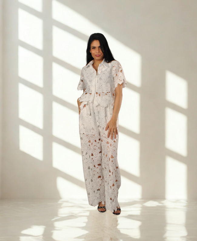 Set Zoë broek en blouse met bloemenprint - Donna Colori Italiaanse mode