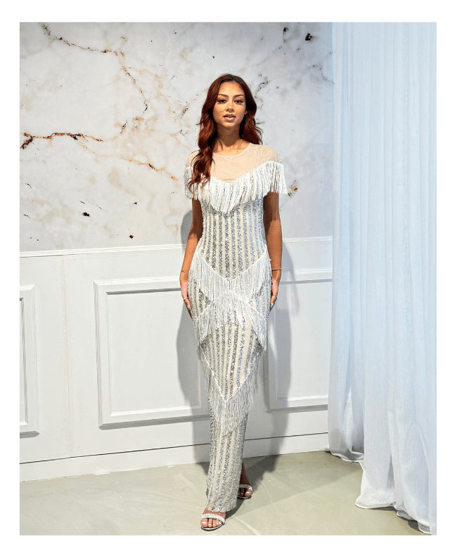 Galajurk wit franje elegant feestelijk dames Donna Colori