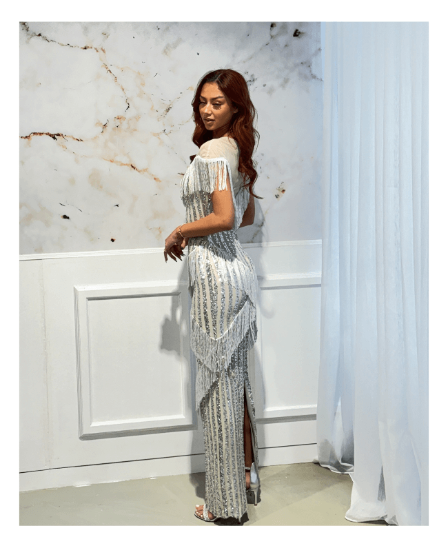 Witte jurk franje elegante avondjurk feest