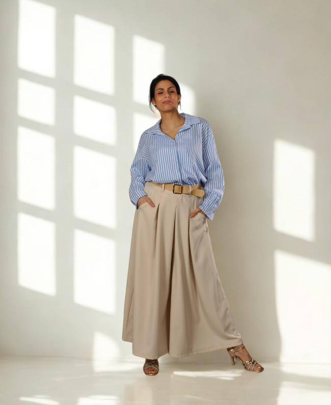 Fashion broek met bandplooi en riem - Broek Jesse Donna Colori Italiaanse mode