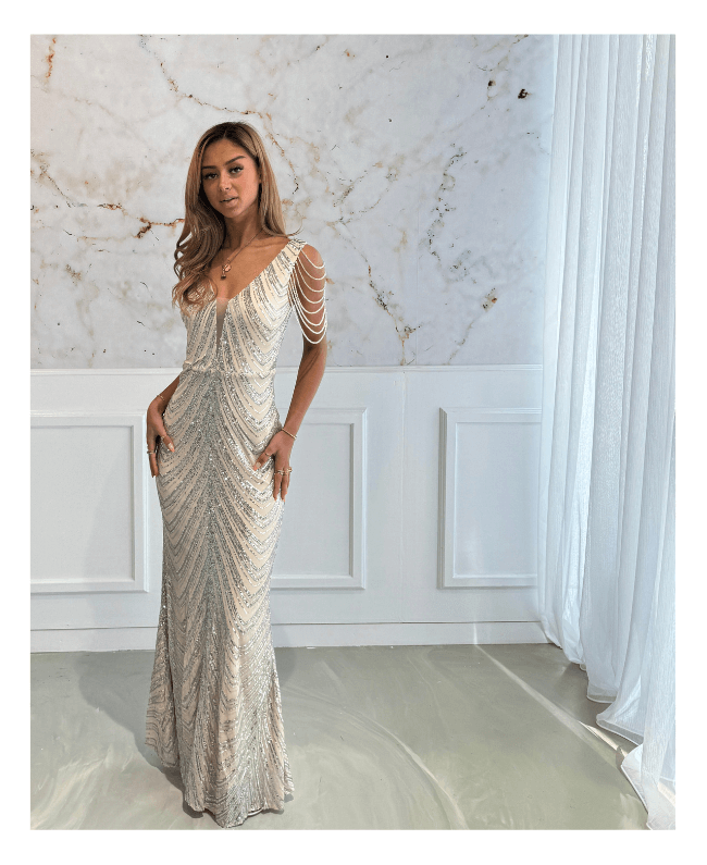 Dress Pearl luxe avondjurk parels feest dames